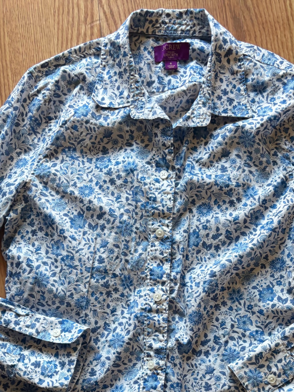 J. Crew White Shirt with Blue Floral Print Long Sleeve Button Down Shirt